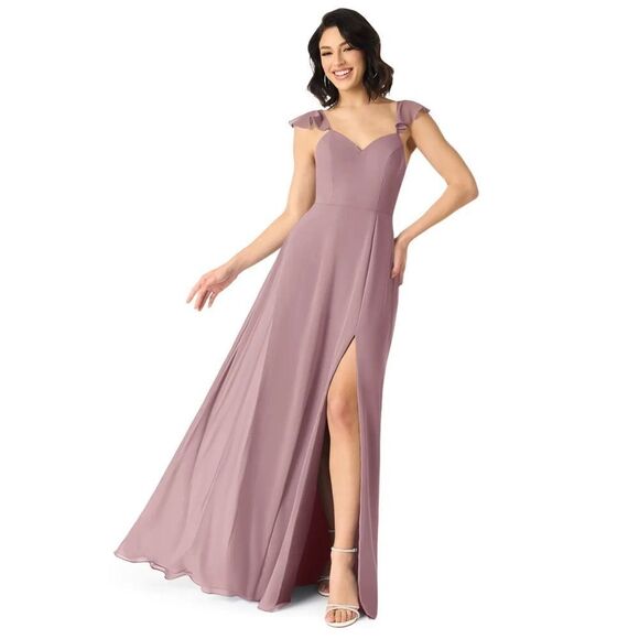 Azazie Everett Dusty Rose A-Line V-neck Ruched Chiffon Bridesmaid Dress Size A2 - Picture 1 of 13